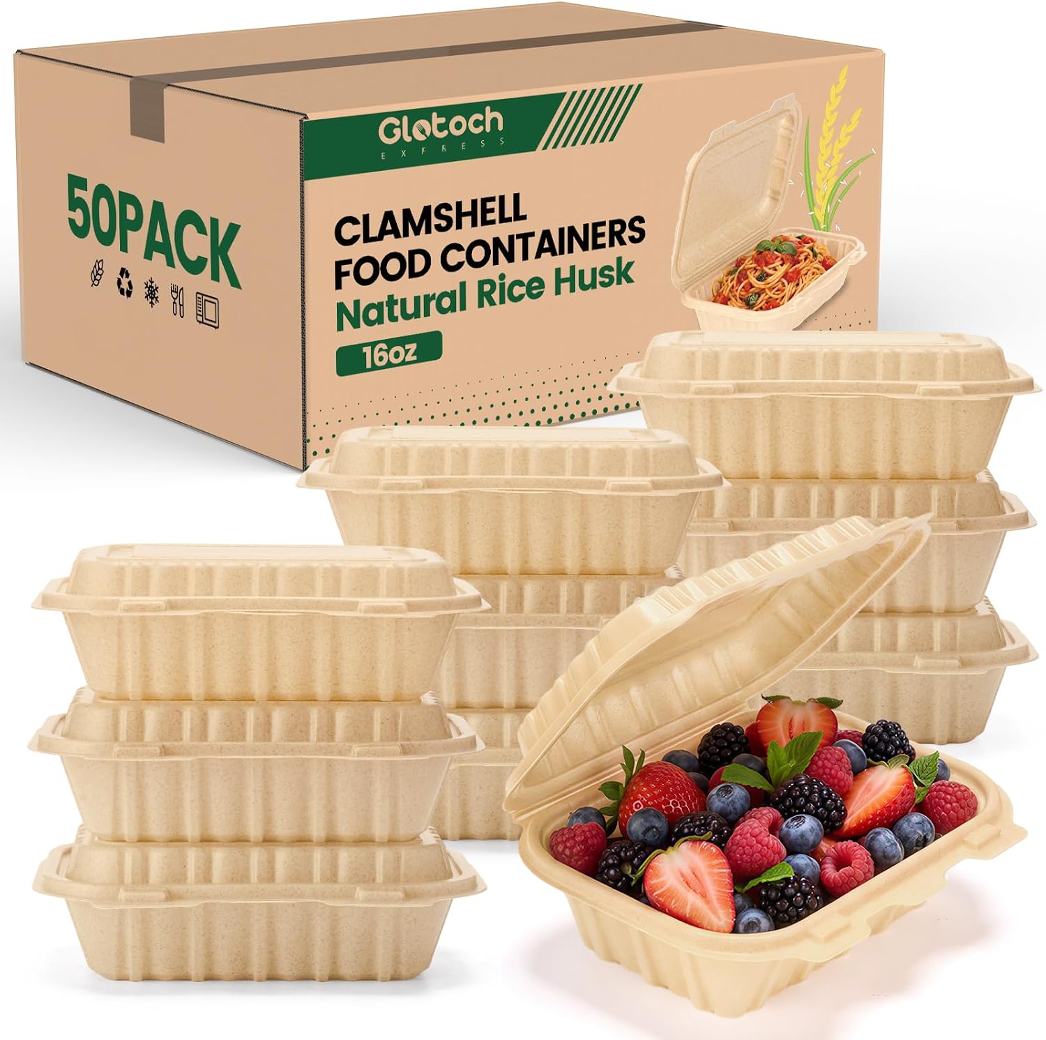 Meal Prep Dinners - 50 Pack 16oz Clamshell Take Out
