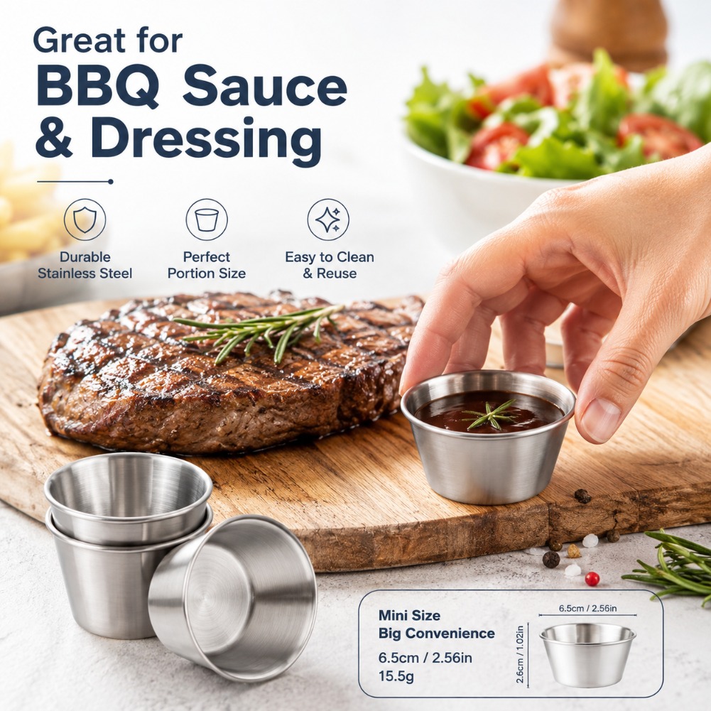 Sauce Dipping Cup - Mini Stainless Steel Sauce Cups Reusable
